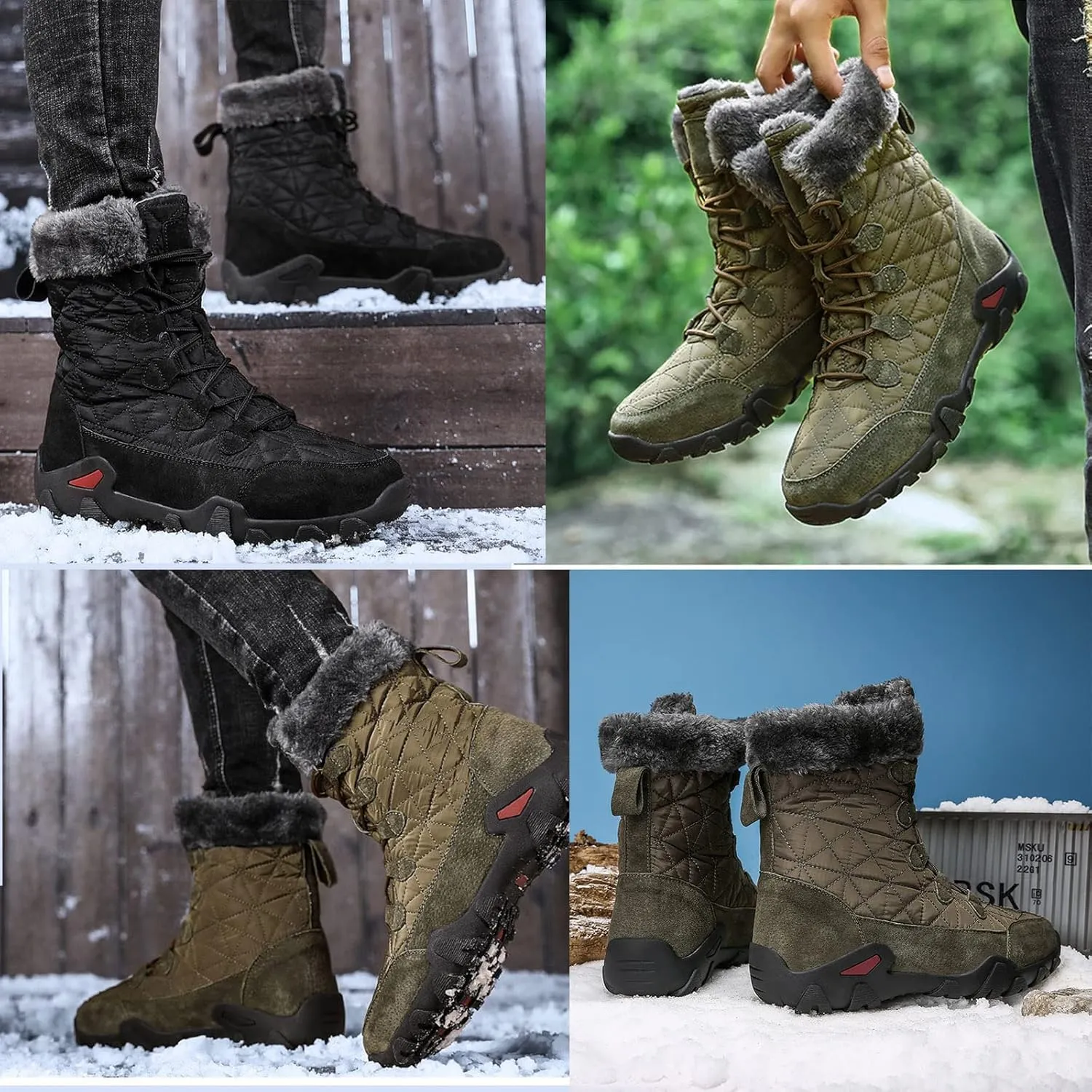 2021 Winter Waterproof High Top Cotton Shoes, Warm Casual Snow Boots Long Hiking Boots, Waterproof Fur Lined Outdoor Hiking Warm Casual Snow Boots