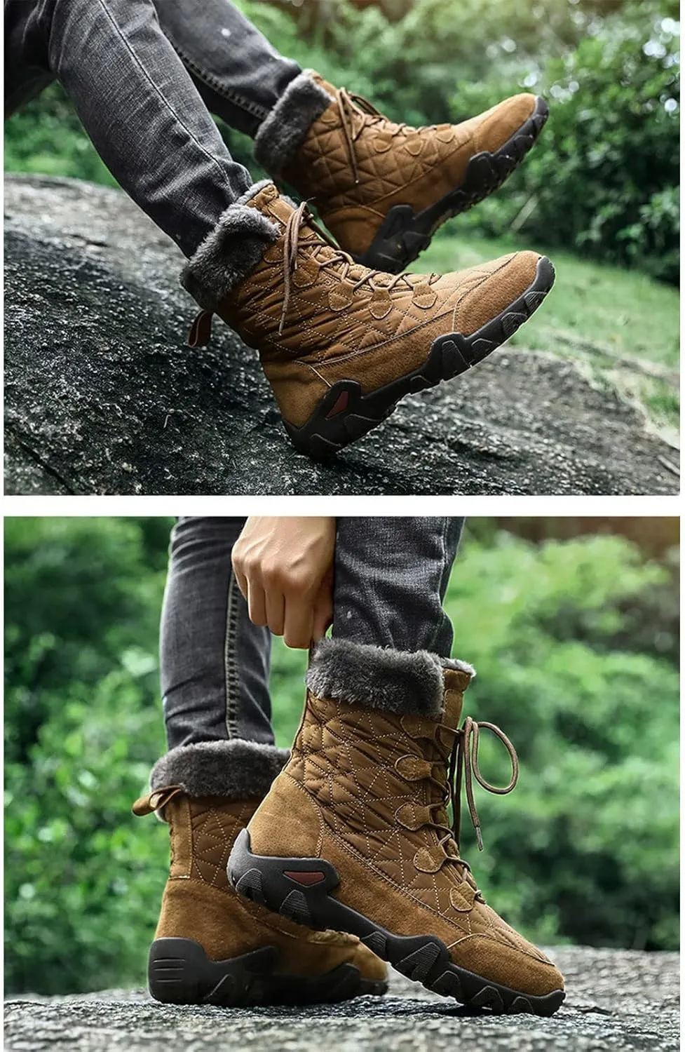 2021 Winter Waterproof High Top Cotton Shoes, Warm Casual Snow Boots Long Hiking Boots, Waterproof Fur Lined Outdoor Hiking Warm Casual Snow Boots