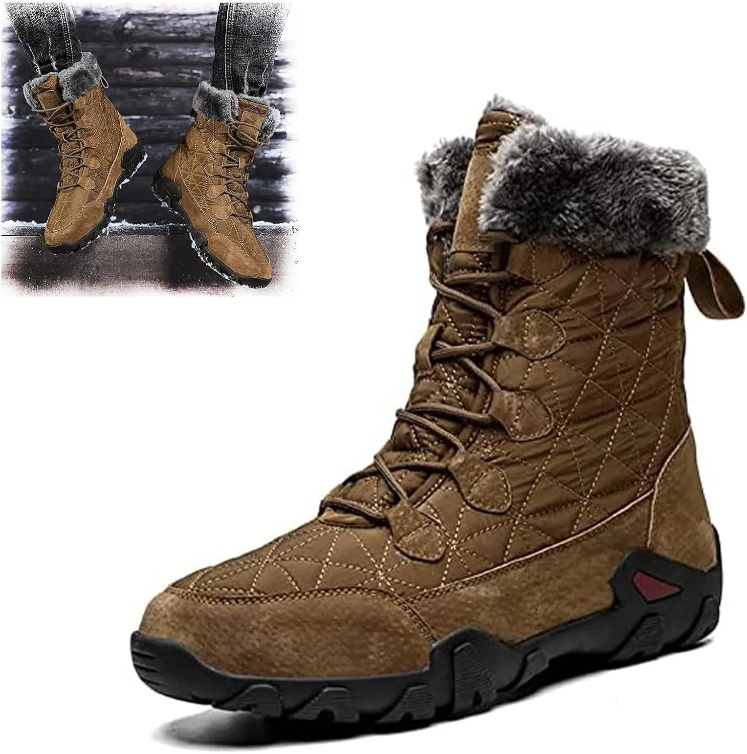 2021 Winter Waterproof High Top Cotton Shoes, Warm Casual Snow Boots Long Hiking Boots, Waterproof Fur Lined Outdoor Hiking Warm Casual Snow Boots