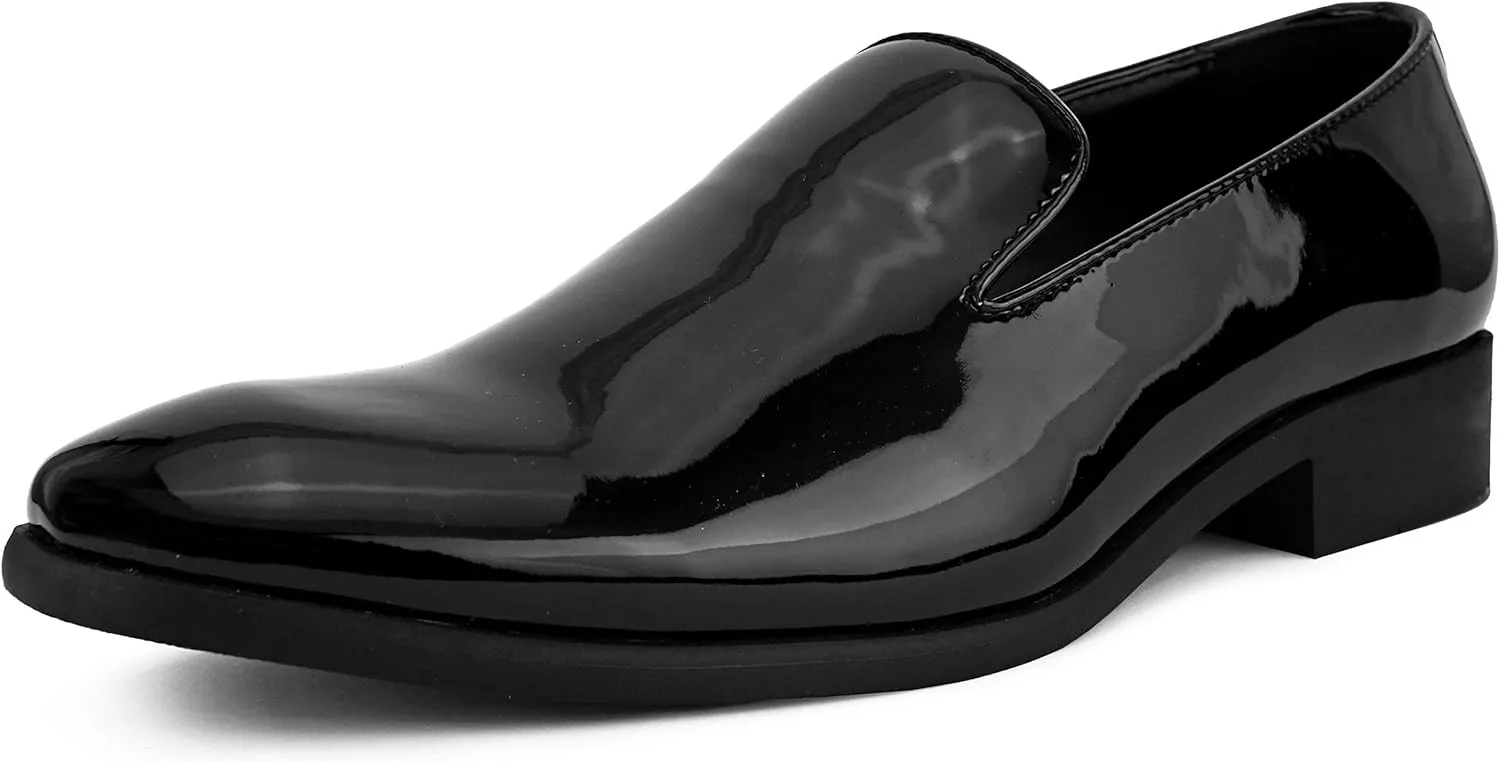 Amali Patent Tuxedo Loafer Men??s Slip-On Dress Shoes for Men Formal Loafers Mens Smoking Slippers
