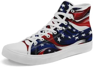American Flag High Top Canvas Shoes, USA Flag Fashion Sneakers Lightweight Lace-Up Casual Walking Shoes for Women & Men