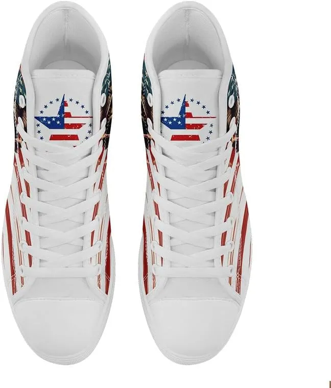 American Flag High Top Canvas Shoes, USA Flag Fashion Sneakers Lightweight Lace-Up Casual Walking Shoes for Women & Men