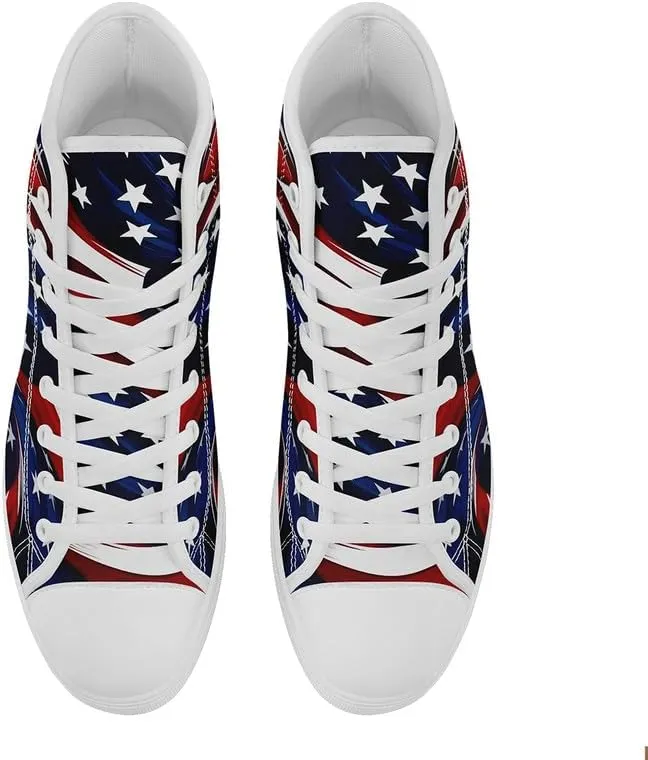 American Flag High Top Canvas Shoes, USA Flag Fashion Sneakers Lightweight Lace-Up Casual Walking Shoes for Women & Men