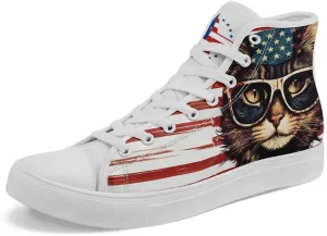 American Flag High Top Canvas Shoes, USA Flag Fashion Sneakers Lightweight Lace-Up Casual Walking Shoes for Women & Men
