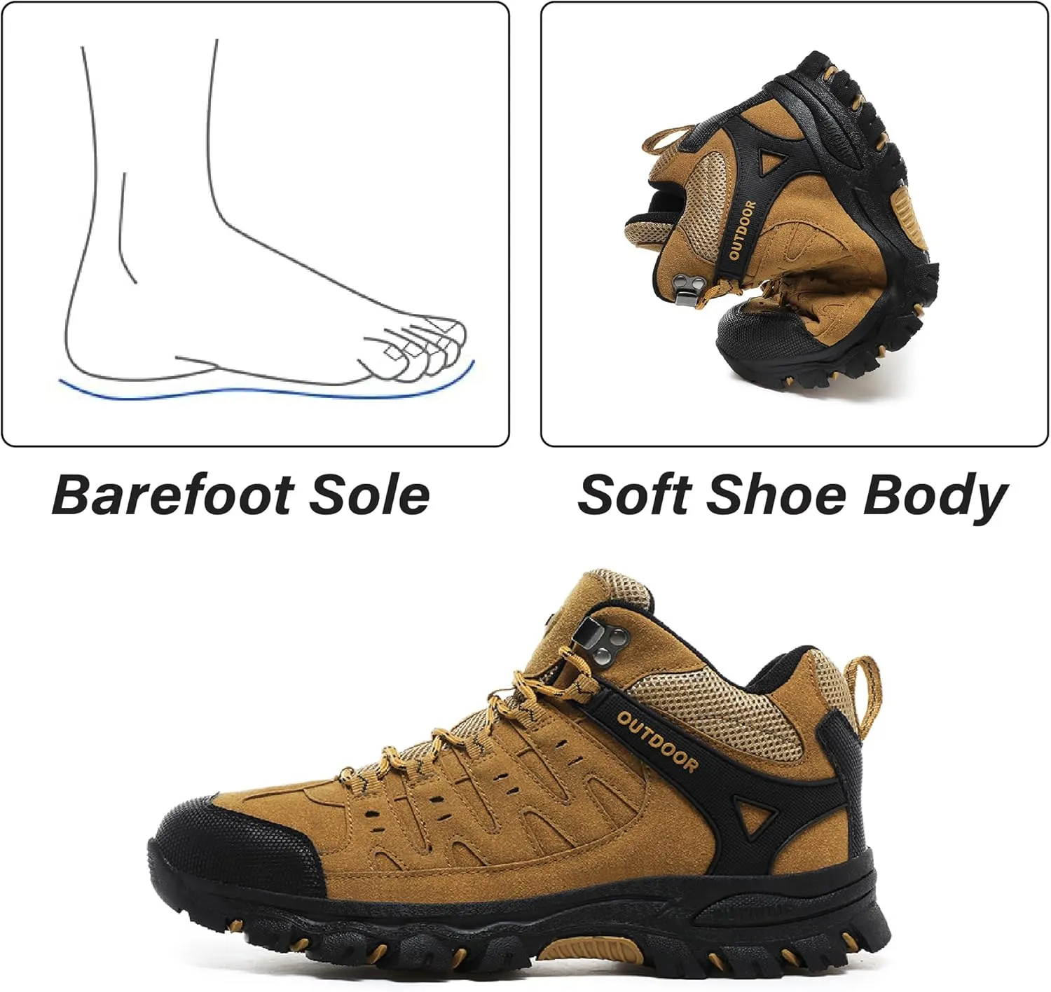 Asifn Mens Sports Hiking Lightweight Outdoor Work Breathable Non-slip Driving Casual Bare Boots