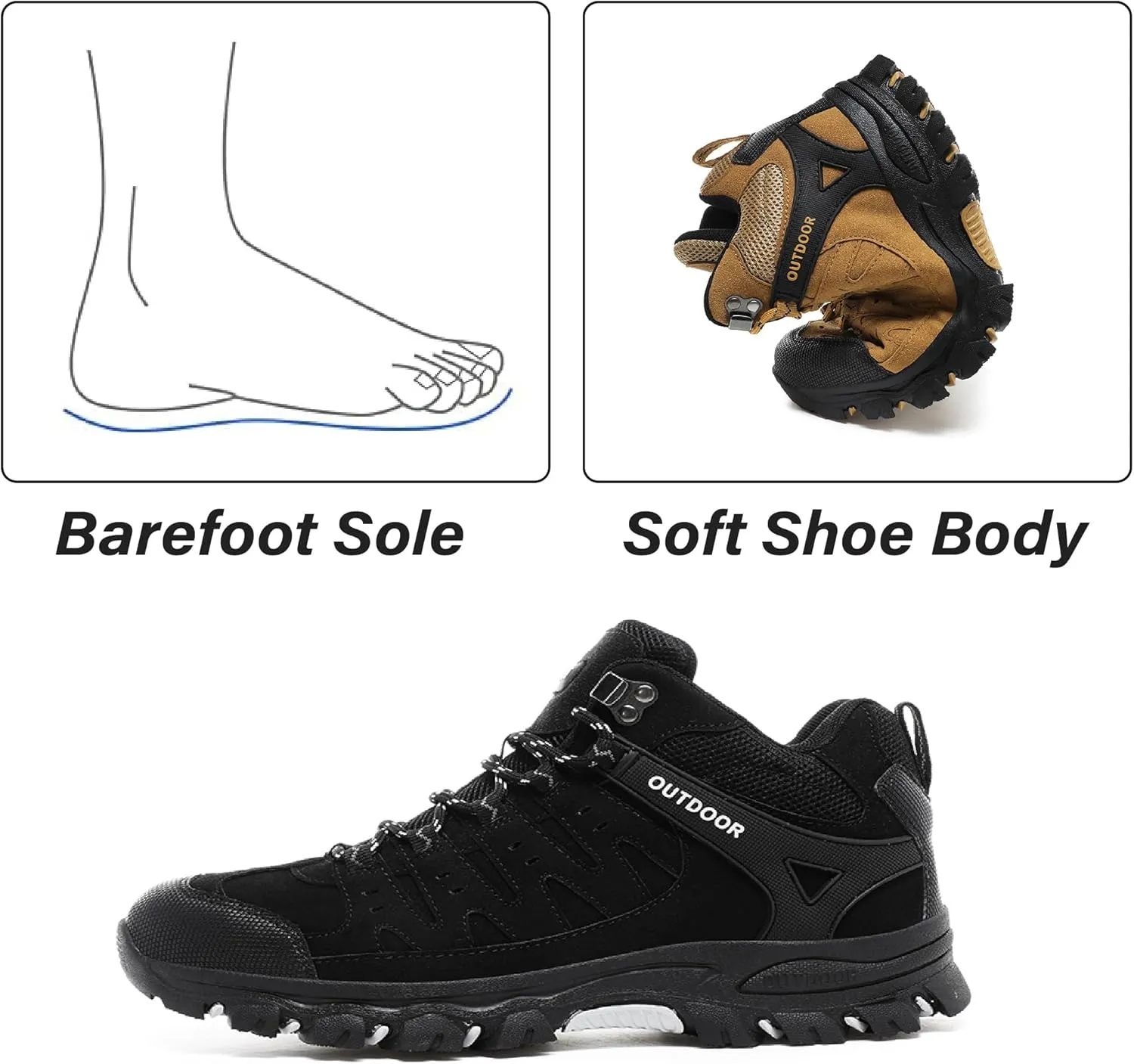 Asifn Mens Sports Hiking Lightweight Outdoor Work Breathable Non-slip Driving Casual Bare Boots