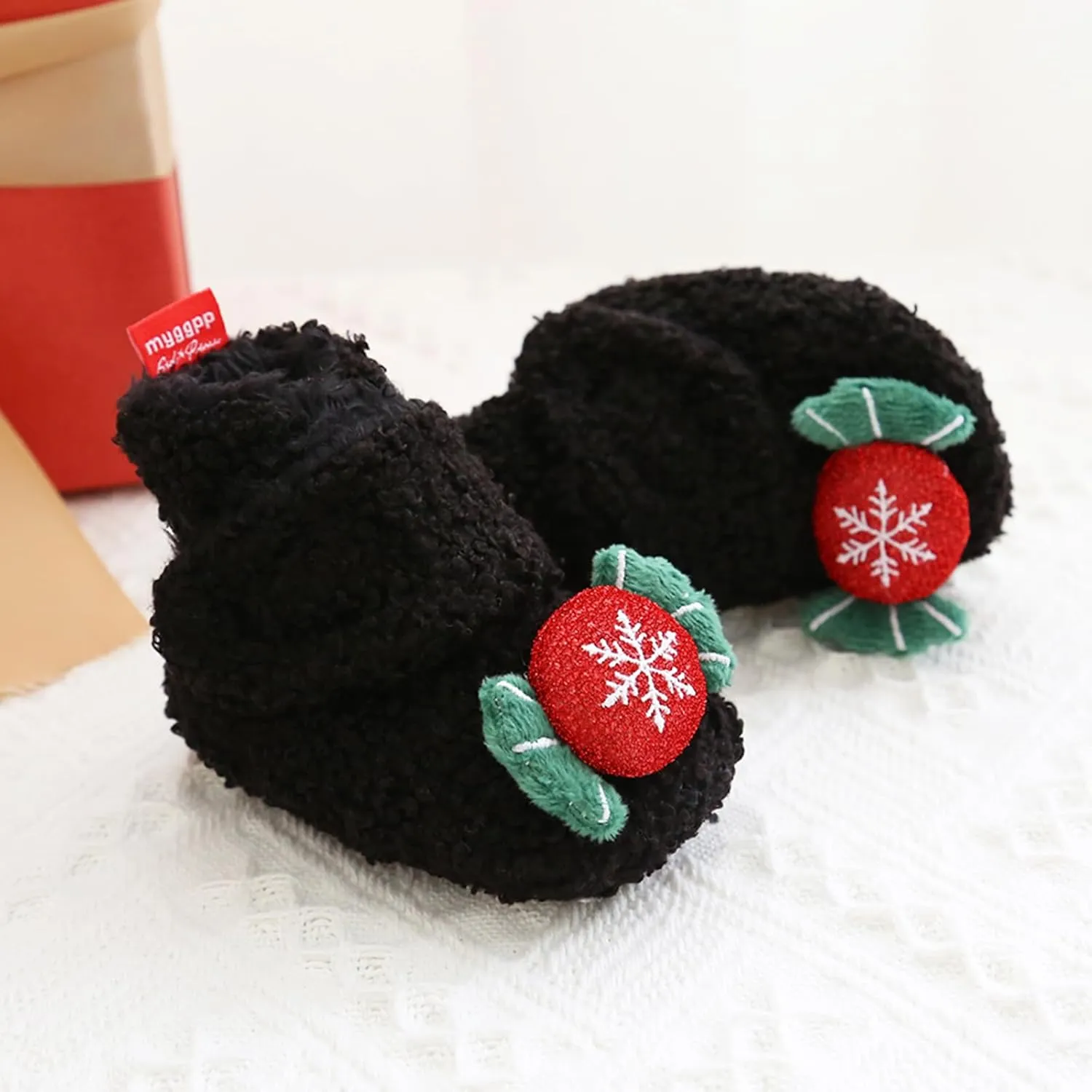 Baby Christmas Booties Infant Newborn Boys Girls Cozy Fleece Slippers Soft Winter Warm Crib Sock Shoes First Walkers