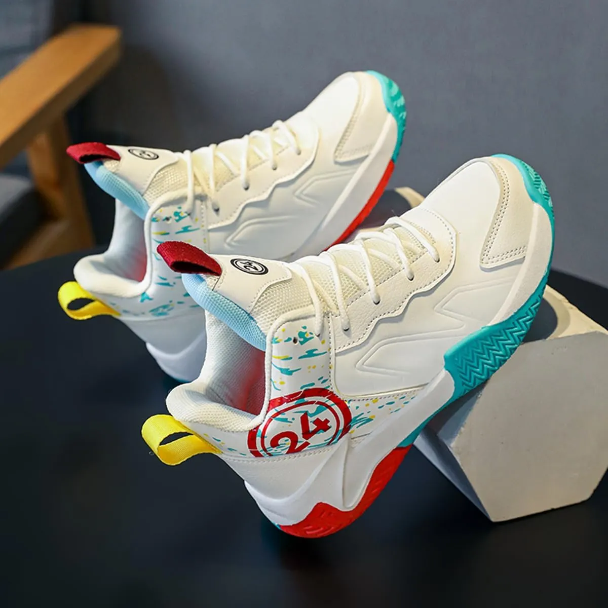 Boys and Kids Basketball Shoes Lightweight Fashion Sneakers Non Slip Sports Basketball Shoes