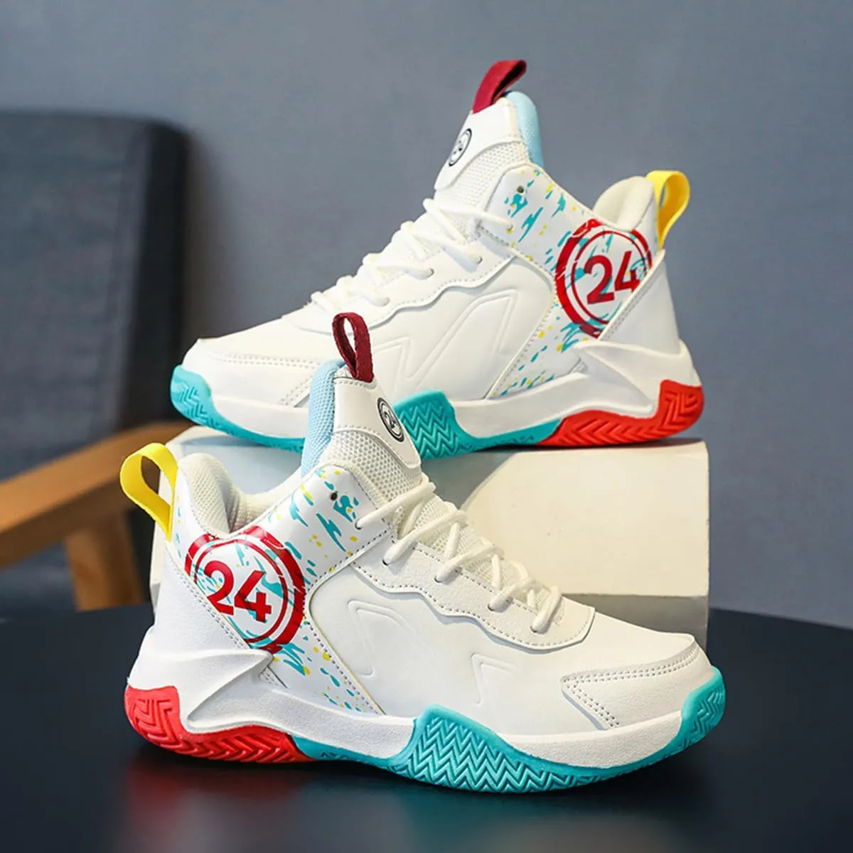 Boys and Kids Basketball Shoes Lightweight Fashion Sneakers Non Slip Sports Basketball Shoes