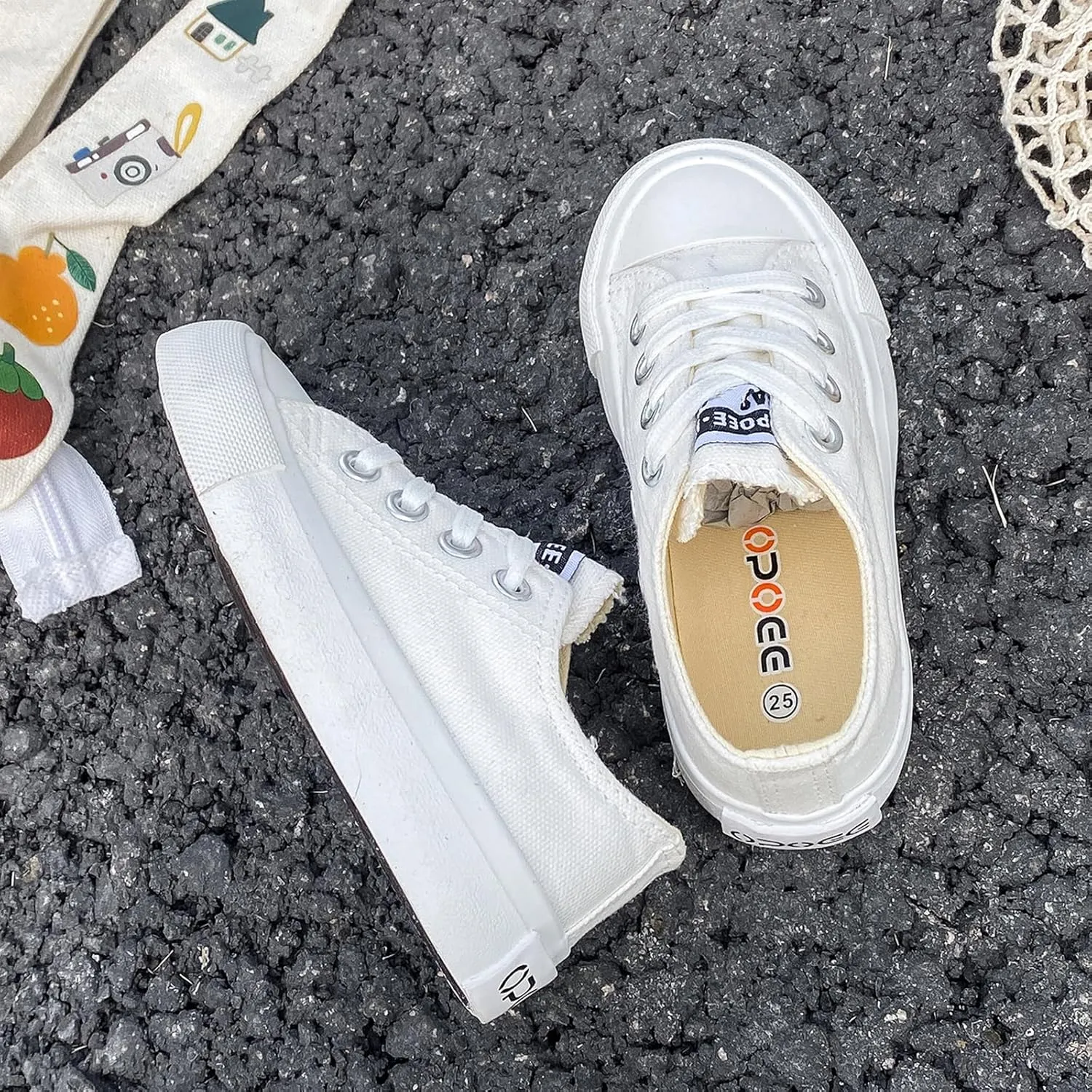 Boys Girls Baby Children's Shoes Low top lace-up Children's Canvas Shoes Back-to-School Season Small White Shoes Children's Sneakers Teens Medium and Large Kids Skateboarding Shoes