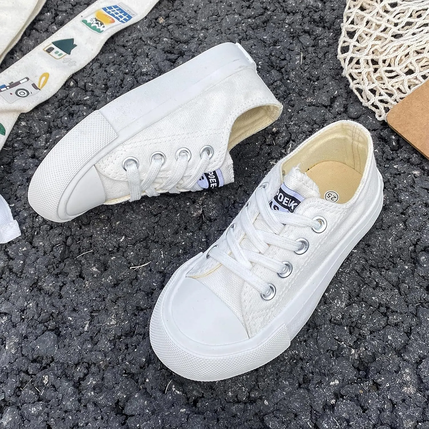 Boys Girls Baby Children's Shoes Low top lace-up Children's Canvas Shoes Back-to-School Season Small White Shoes Children's Sneakers Teens Medium and Large Kids Skateboarding Shoes