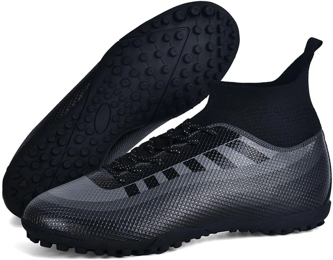 Bright Leather Gradient Adult/Children Football Shoes for Men and Women, Outdoor/Lawn/Indoor Football Field Black 38