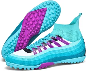 Bright Leather Gradient Adult/Children Football Shoes for Men and Women, Outdoor/Lawn/Indoor Football Field Blue 39