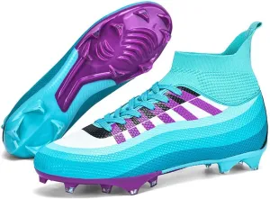 Bright Leather Gradient Adult/Children Football Shoes for Men and Women, Outdoor/Lawn/Indoor Football Field Blue TF 43