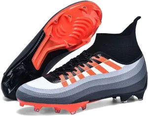 Bright Leather Gradient Adult/Children Football Shoes for Men and Women, Outdoor/Lawn/Indoor Football Field Orange TF 46