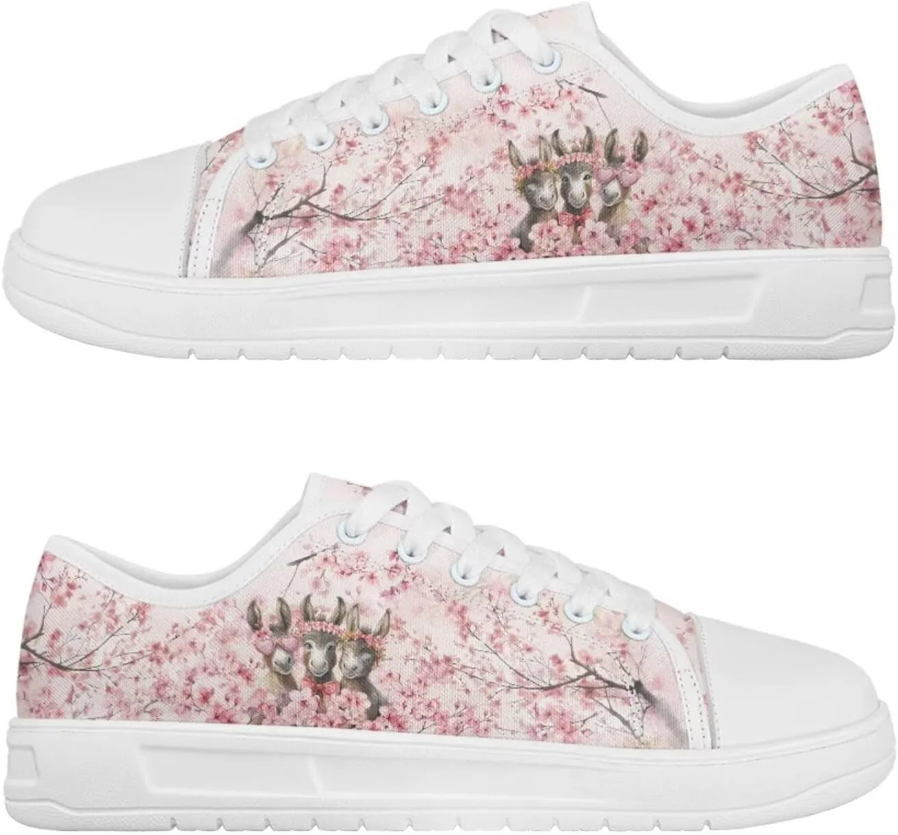 Cherry Blossoms Canvas Shoes for Women Classic Low Top Sneakers Fashion Slip on Work Shoes for Daily Walks