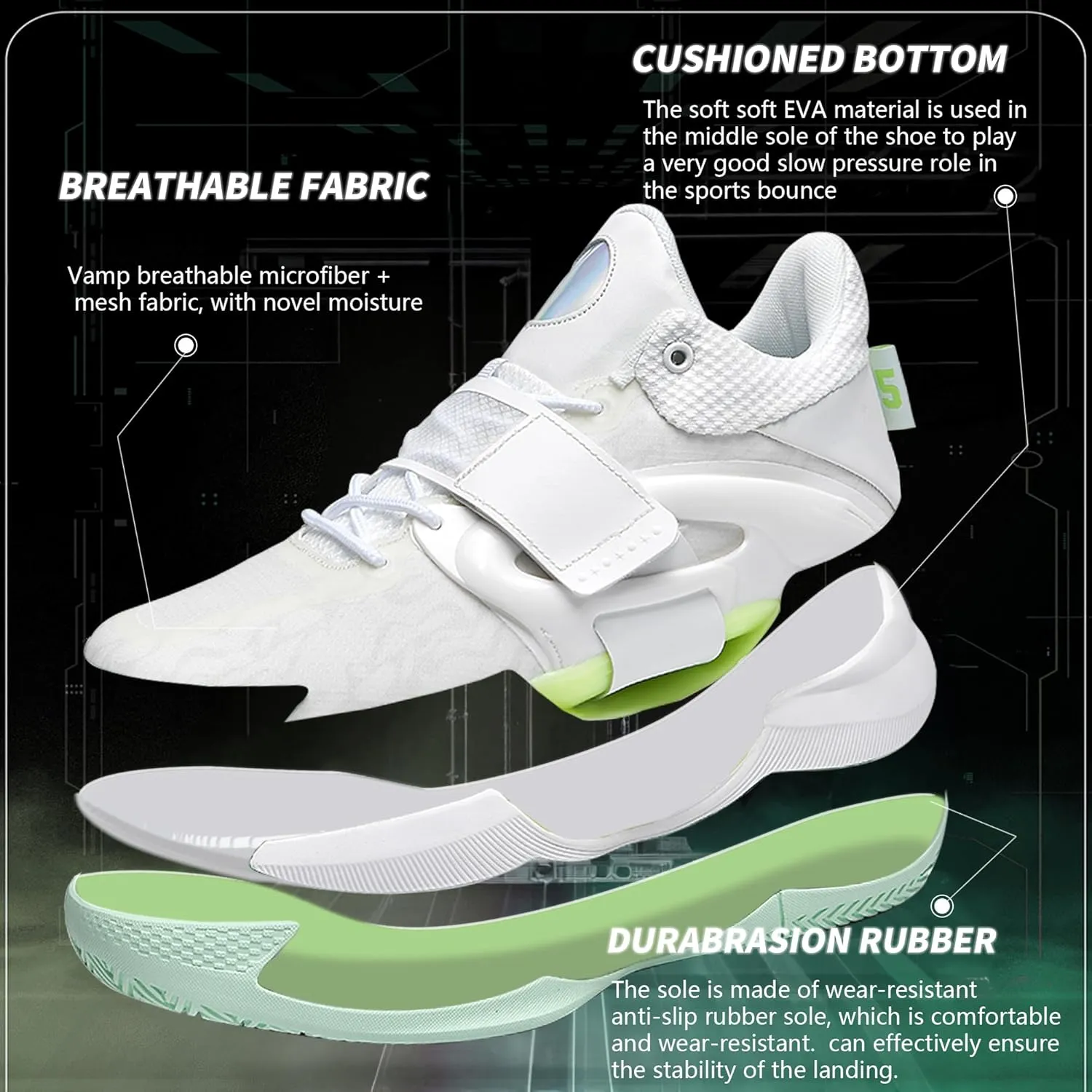 CJSPORX Men Women Basketball Shoes Breathable Non Slip Outdoor Fashion Sneakers