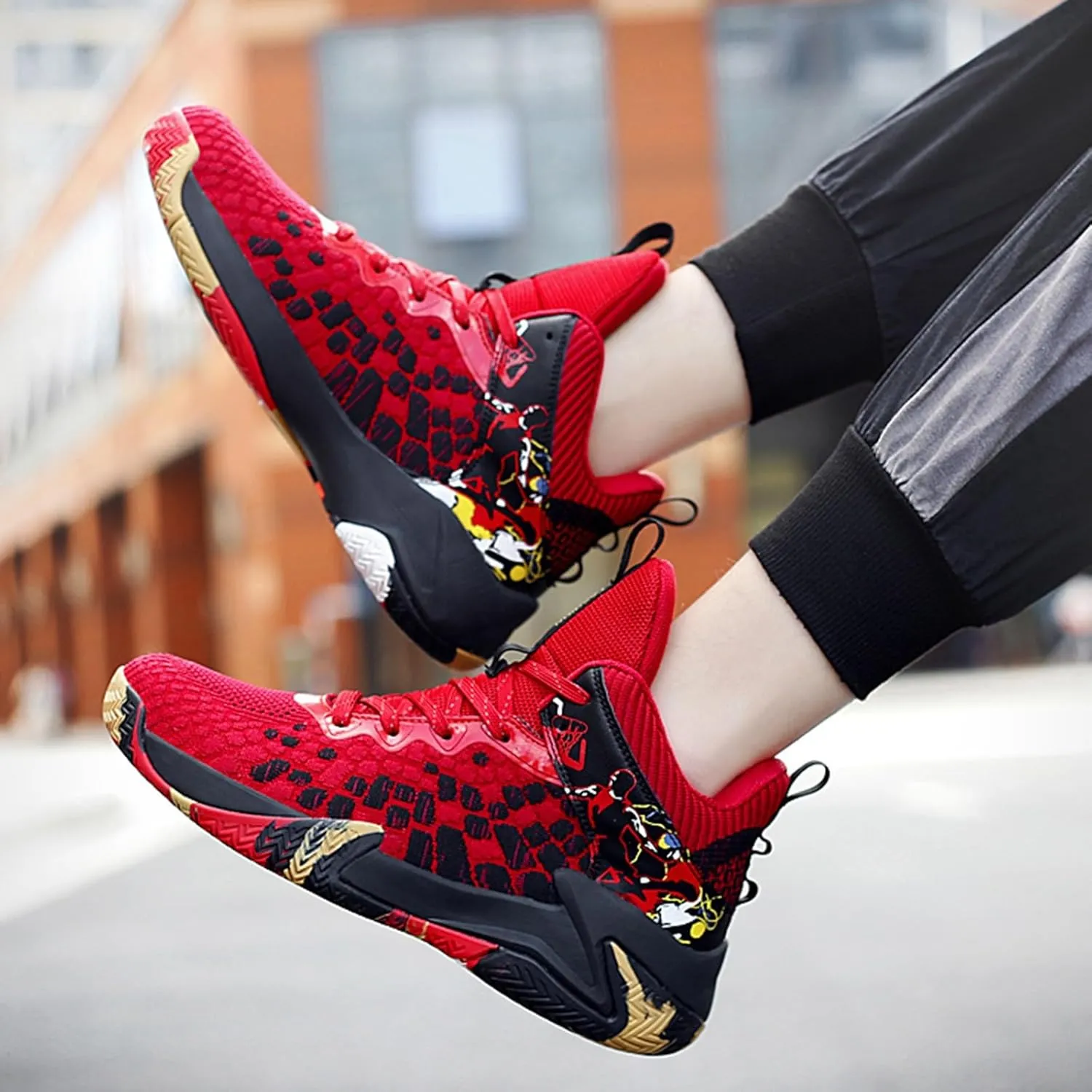 DHAEY Unisex Fashion High Top Basketball Sports Shoes Stylish Casual Skate Sneaker (Color : B, Size : 11 Women/9.5 Men)