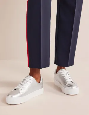 Flatform Trainers-Silver Tumbled Leather
