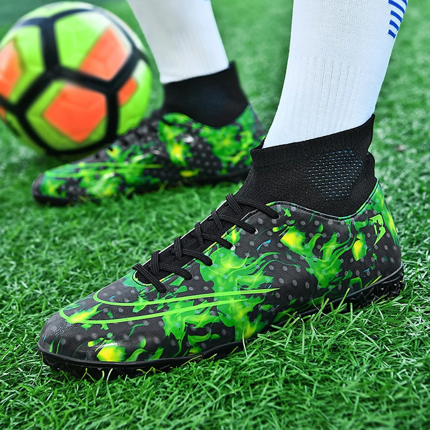 FLIOZY Mens Football Shoes High-top Cleats Soccer Boots Youth Sports Football Shoes Competition Training Football Boots Sneaker