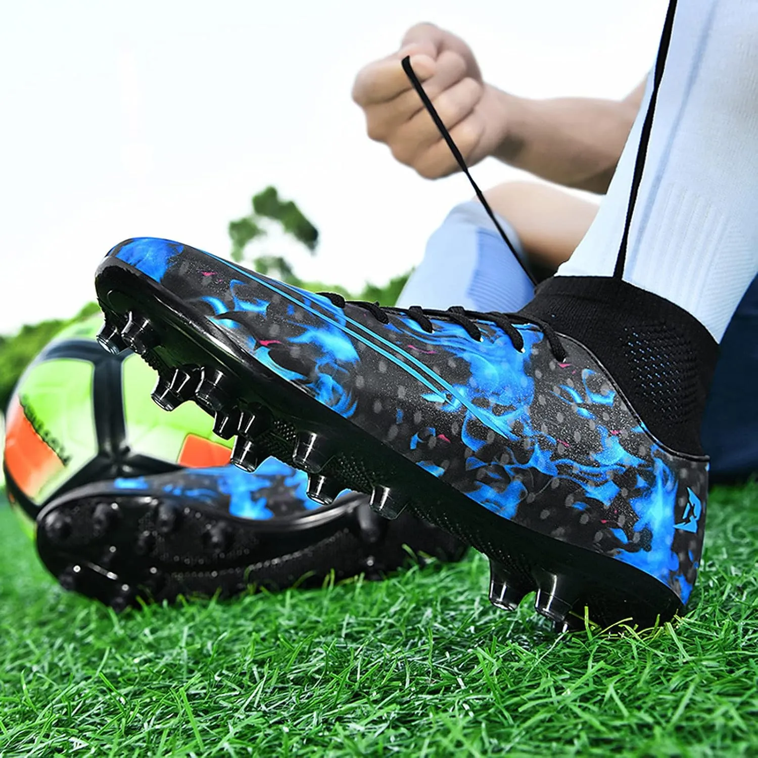 FLIOZY Mens Football Shoes High-top Cleats Soccer Boots Youth Sports Football Shoes Competition Training Football Boots Sneaker