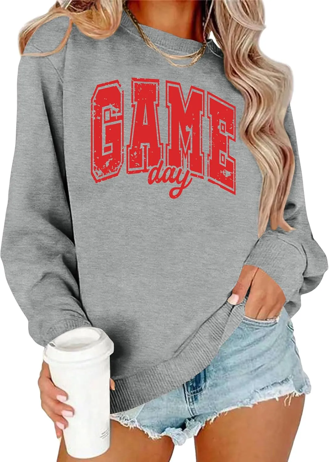 Game Day Sweatshirt Women Cute Football Graphic Pullover Shirt Football Season Long Sleeve Tops
