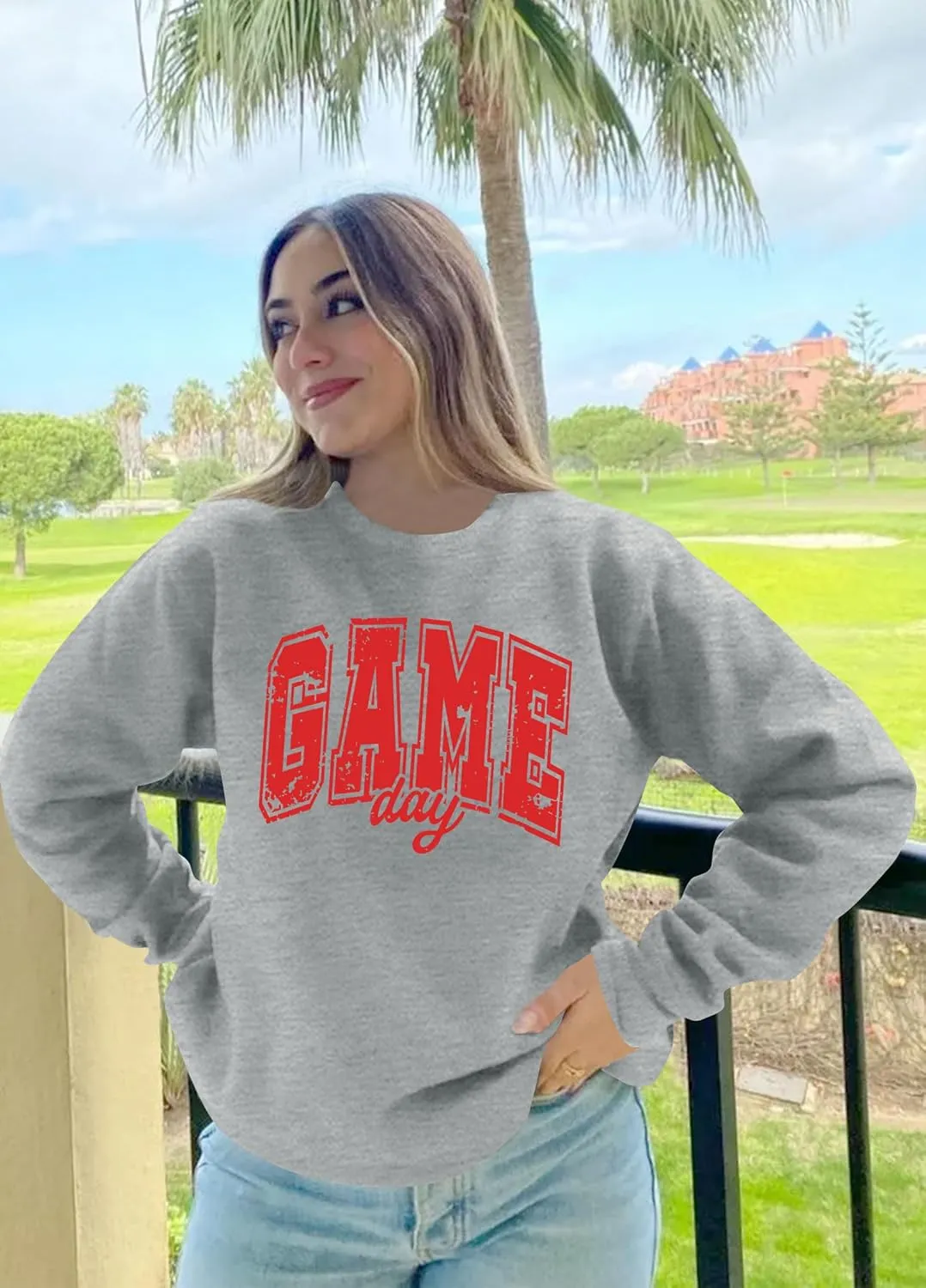 Game Day Sweatshirt Women Cute Football Graphic Pullover Shirt Football Season Long Sleeve Tops