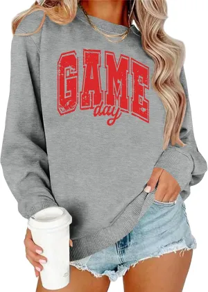 Game Day Sweatshirt Women Cute Football Graphic Pullover Shirt Football Season Long Sleeve Tops