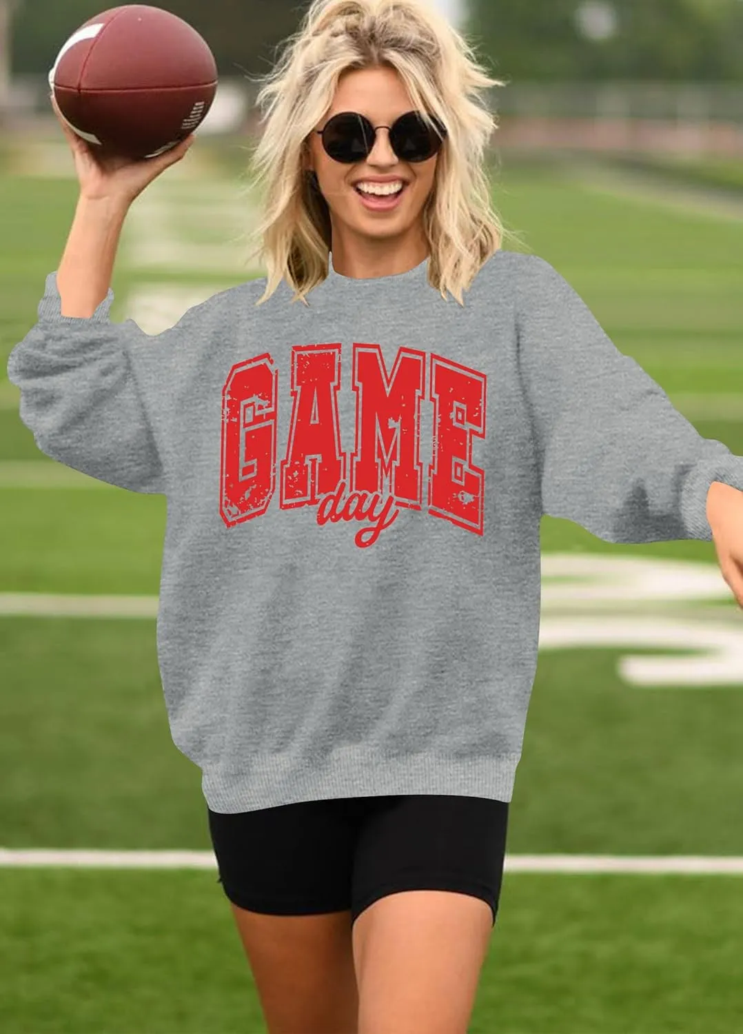 Game Day Sweatshirt Women Cute Football Graphic Pullover Shirt Football Season Long Sleeve Tops
