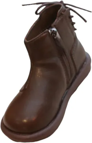 Girls Leather Ankle Boots Waterproof Side Zipper Slip On Boots Round Toe Soft Sole Flat Boots Casual Shoes