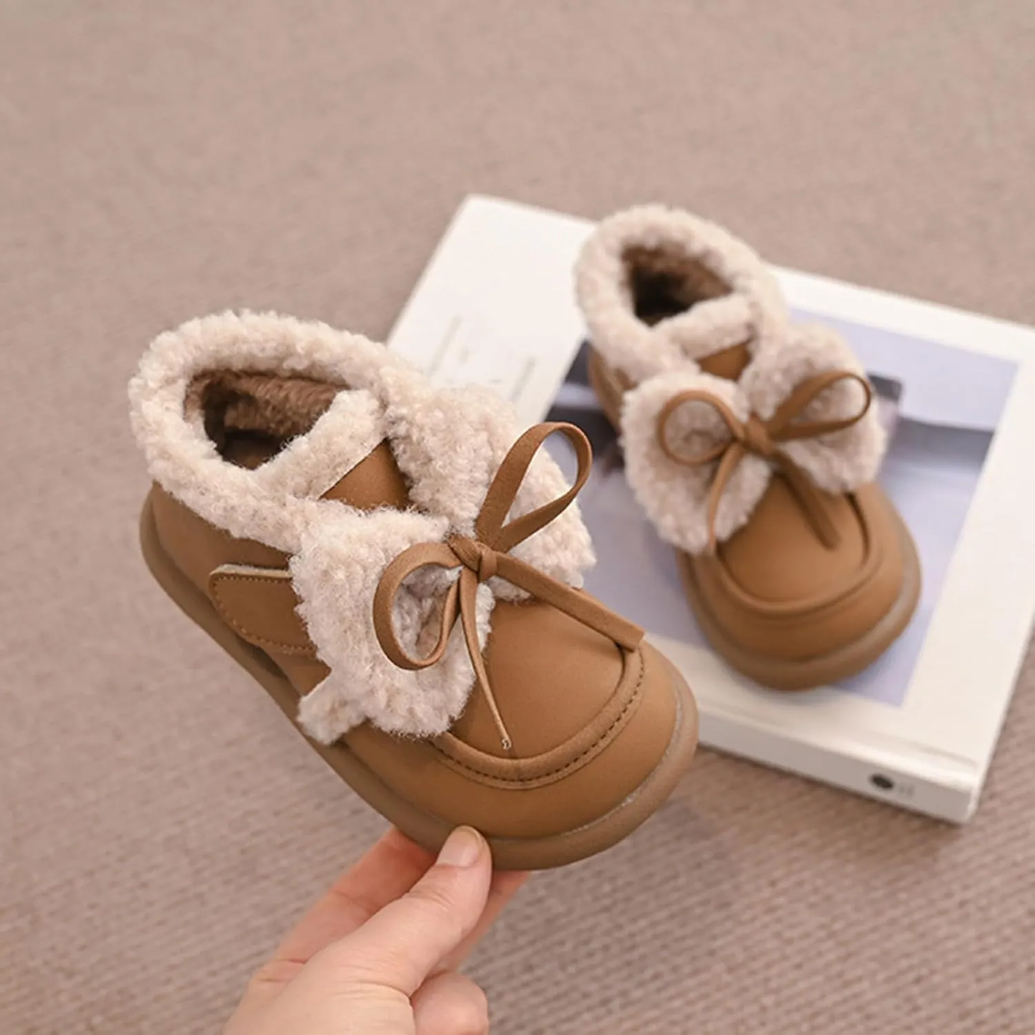 Girls Plush Lined Ankle Boots Slip On Low Calf Boots Non Slip Short Boots Winter Soft Sole Flat Boots For Toddler