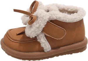 Girls Plush Lined Ankle Boots Slip On Low Calf Boots Non Slip Short Boots Winter Soft Sole Flat Boots For Toddler