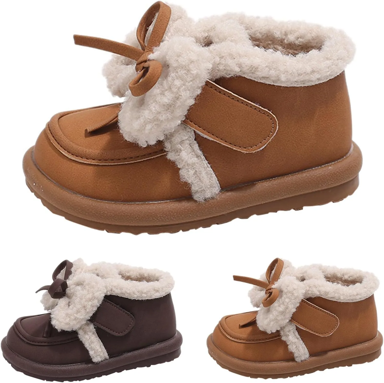 Girls Plush Lined Ankle Boots Slip On Low Calf Boots Non Slip Short Boots Winter Soft Sole Flat Boots For Toddler