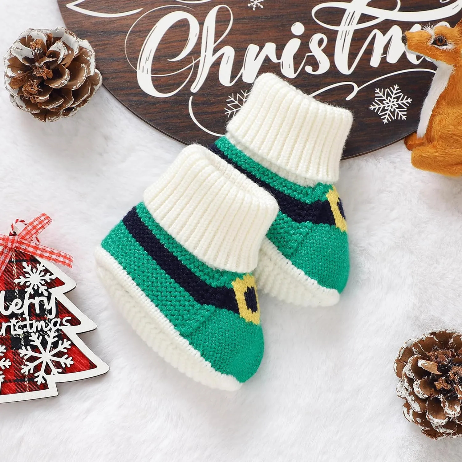 Hadetoto Baby Christmas Booties Newborn Girl Boy Cozy Sock Shoes Infant Toddler Warm Knit Booties