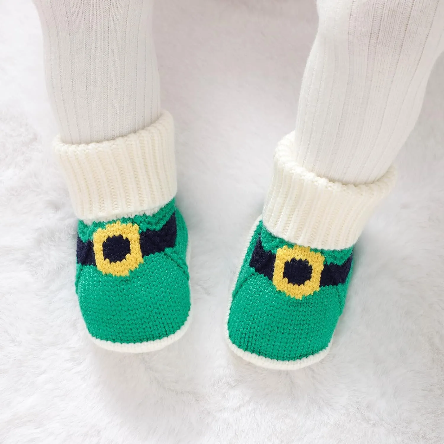 Hadetoto Baby Christmas Booties Newborn Girl Boy Cozy Sock Shoes Infant Toddler Warm Knit Booties