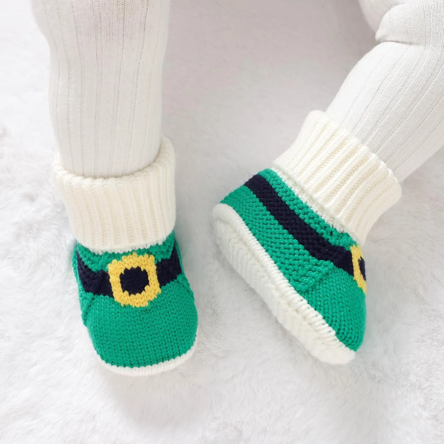 Hadetoto Baby Christmas Booties Newborn Girl Boy Cozy Sock Shoes Infant Toddler Warm Knit Booties