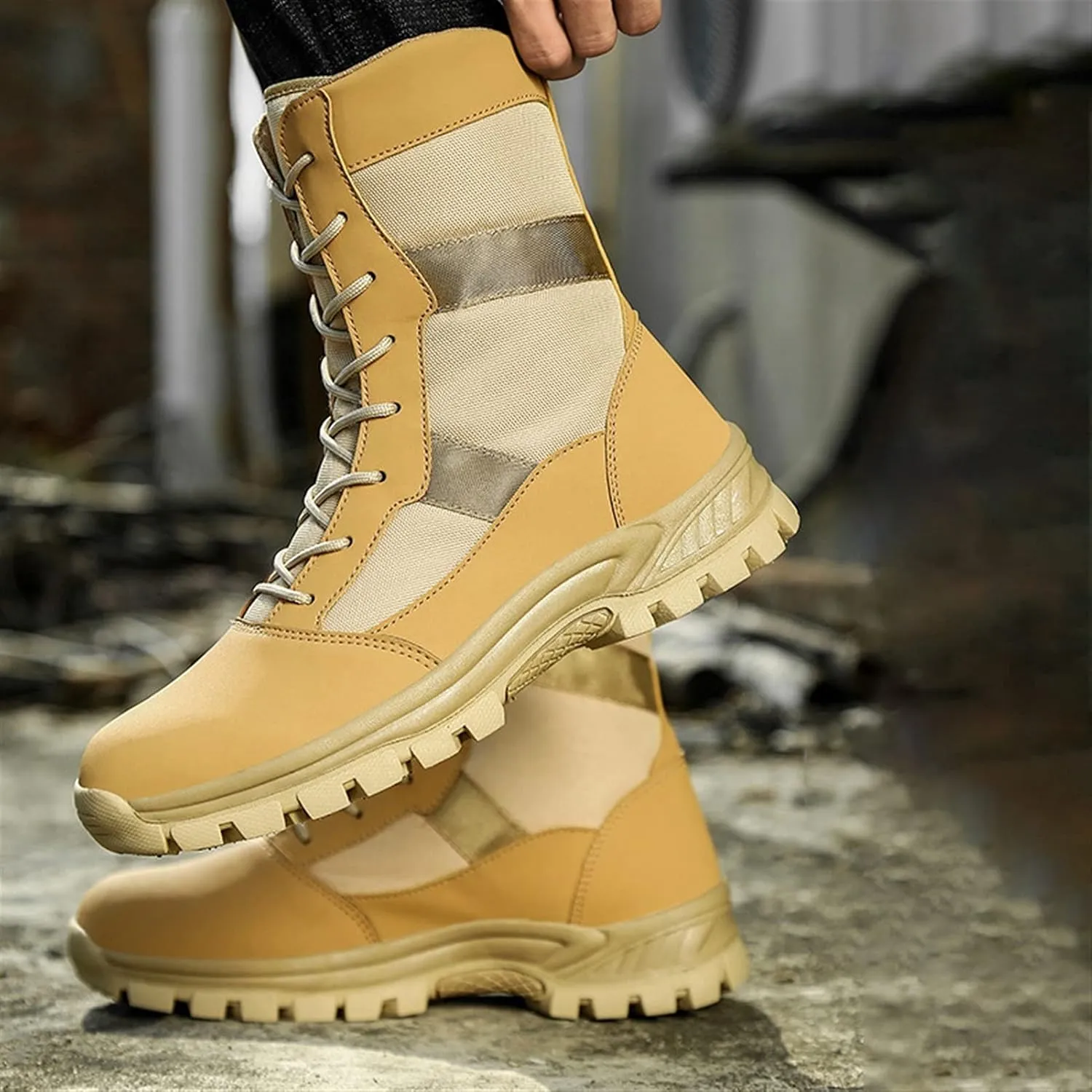 High Rise Hiking Boots, Outdoor Hiking Boots Men,Lace- up Motorcycle Biker Boots, Army Combat Tactical Patrol Shoes, Waterproof Non- Slip Casual Jungle Safety Footwear, for Birthday,Father' s Day and