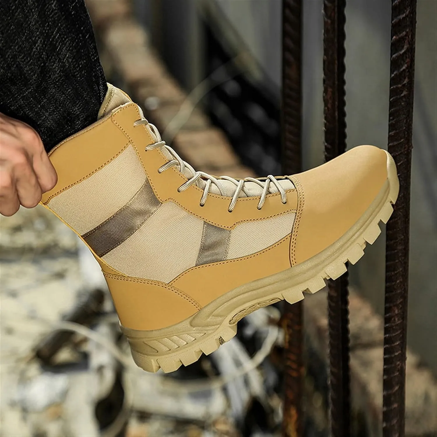 High Rise Hiking Boots, Outdoor Hiking Boots Men,Lace- up Motorcycle Biker Boots, Army Combat Tactical Patrol Shoes, Waterproof Non- Slip Casual Jungle Safety Footwear, for Birthday,Father' s Day and