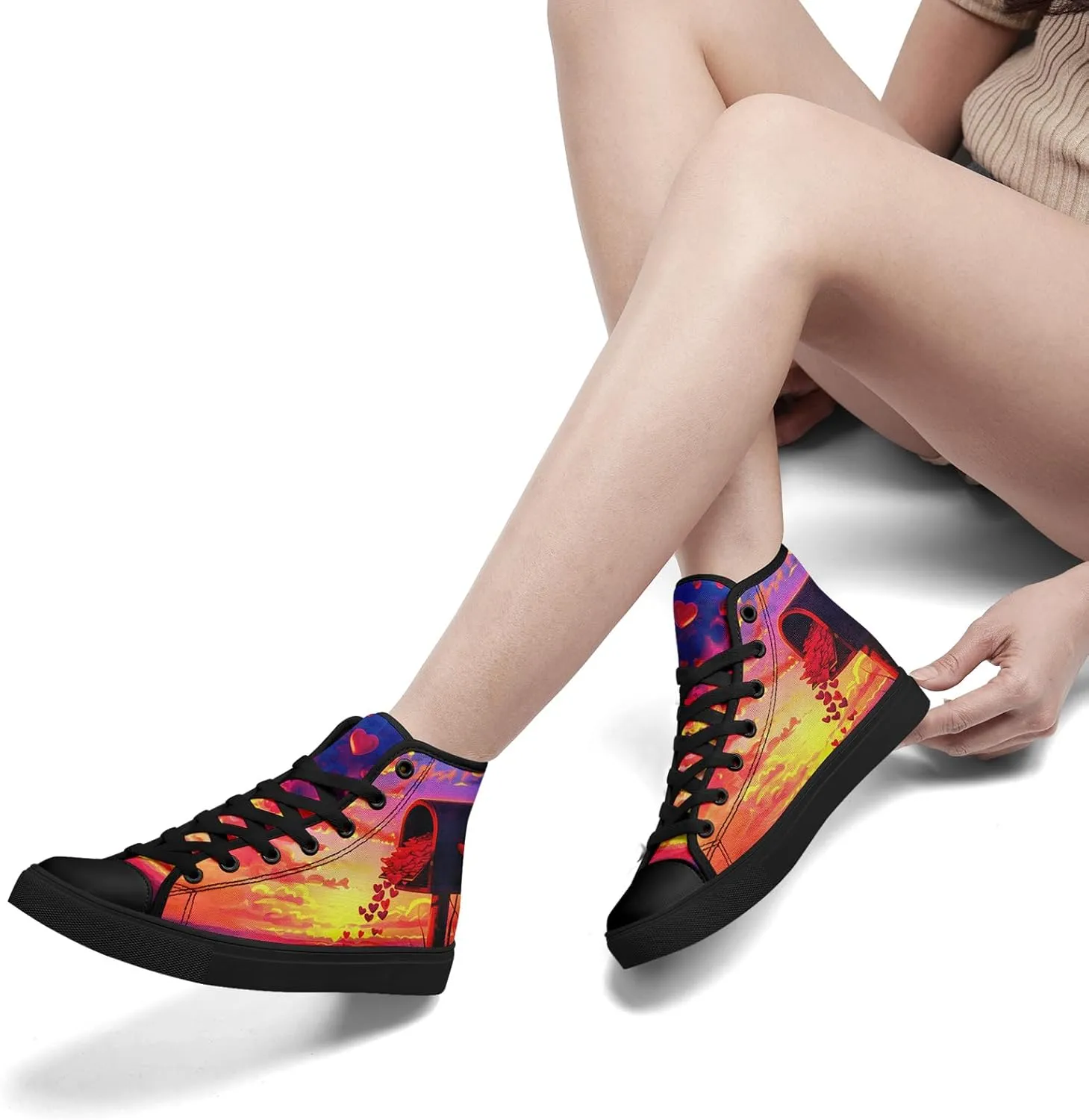 High-Top Sneakers for Men & Women ?C Romantic Design Canvas Shoes Stylish Casual Streetwear Walking Shoes, Trendy Lover Gift