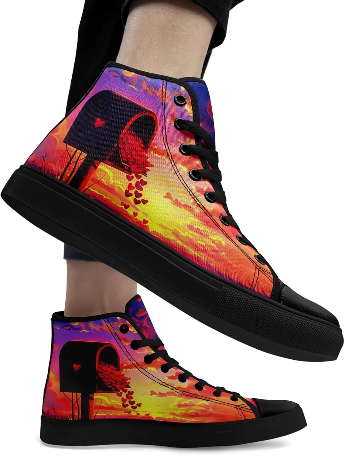 High-Top Sneakers for Men & Women ?C Romantic Design Canvas Shoes Stylish Casual Streetwear Walking Shoes, Trendy Lover Gift