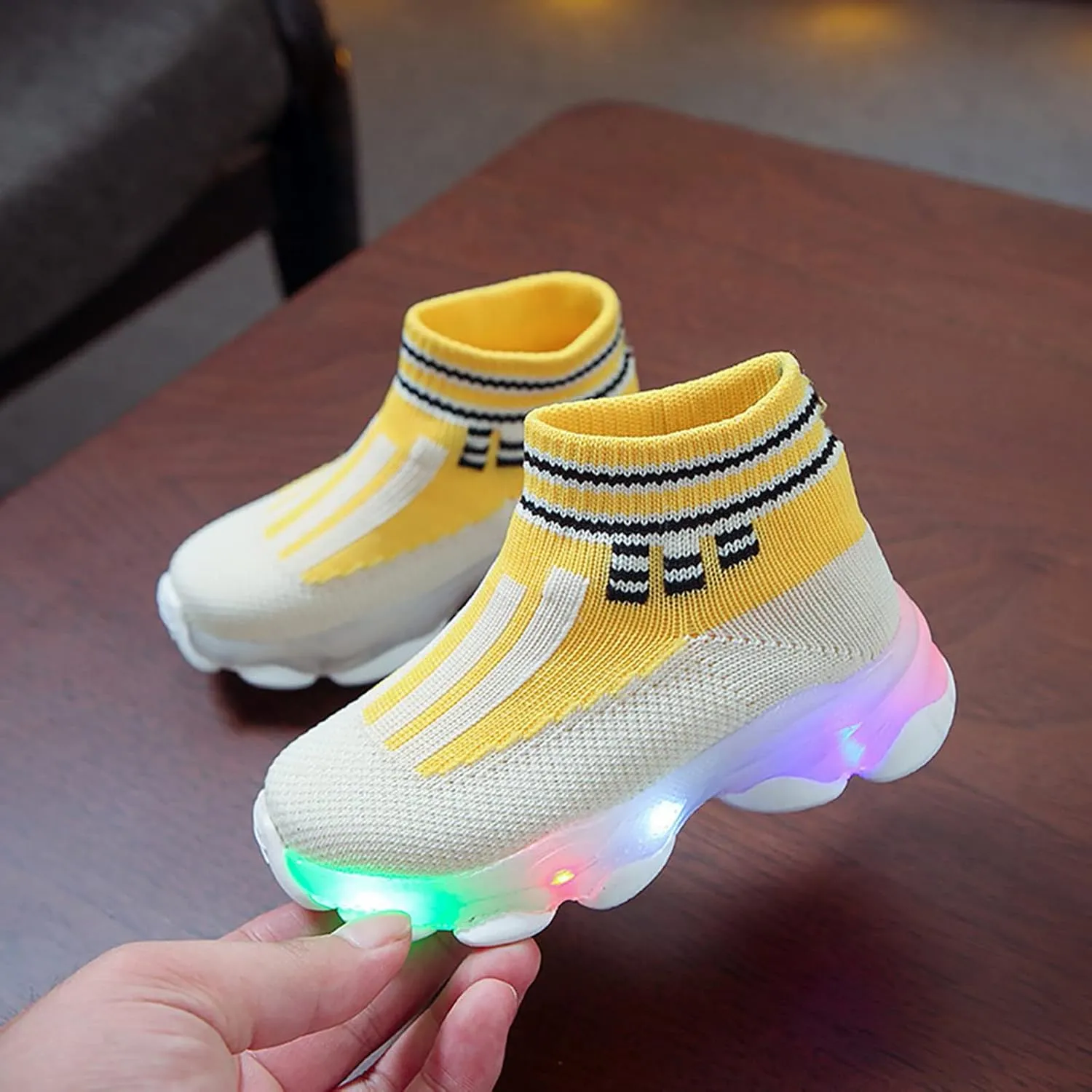 IWIHMIV Boys Girls High Top Running Tennis Shoes Lightweight Breathable Non-Slip Sport Athletic Luminous Shoes