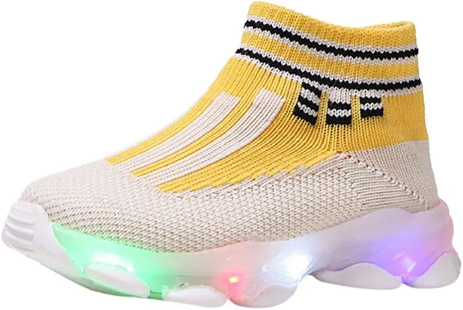 IWIHMIV Boys Girls High Top Running Tennis Shoes Lightweight Breathable Non-Slip Sport Athletic Luminous Shoes