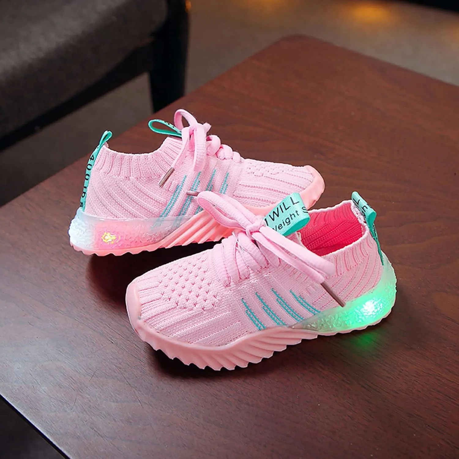 IWIHMIV Boys Girls Tennis Shoes for Running Athletic Walking Lightweight Breathable LED Light Luminous Sports Shoes