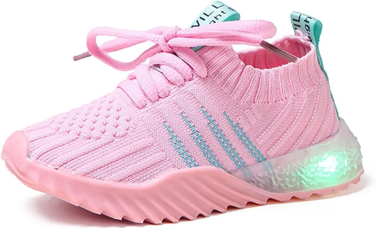 IWIHMIV Boys Girls Tennis Shoes for Running Athletic Walking Lightweight Breathable LED Light Luminous Sports Shoes