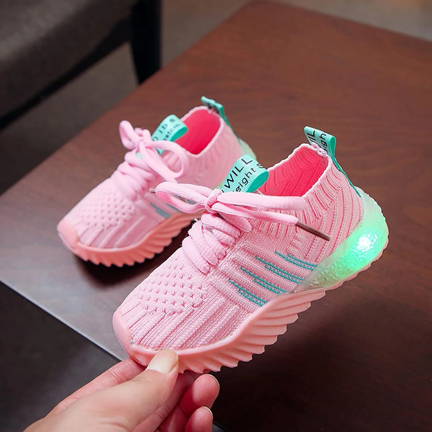 IWIHMIV Boys Girls Tennis Shoes for Running Athletic Walking Lightweight Breathable LED Light Luminous Sports Shoes