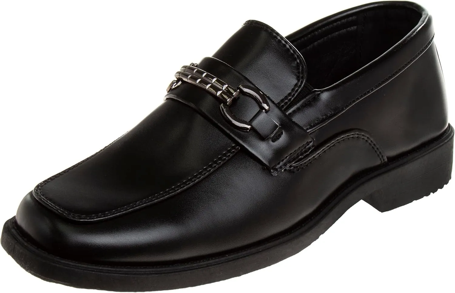 Josmo Boys Dress Shoes ?C Slip-On Comfort Uniform Oxford Loafer with Buckle Black and Brown (Big Kid/Little Kid) (Size 13-6)
