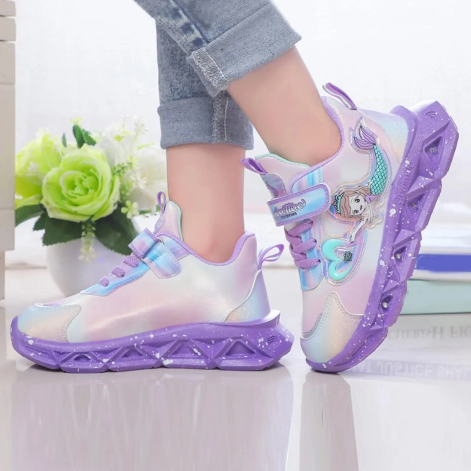 Kids Flashing Sneakers Girls Slip On Athletic Sparkling ermaid Sneakers Shoes Luminous Running Shoes