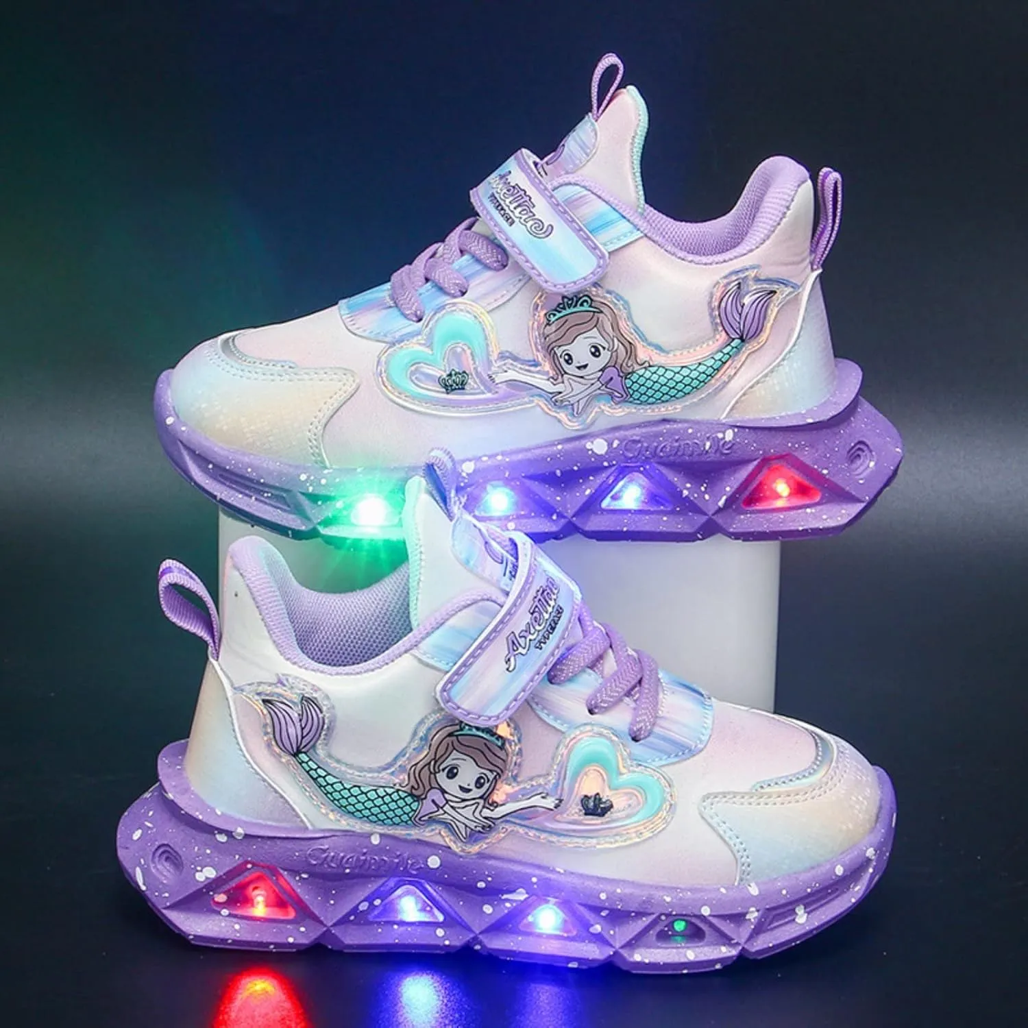 Kids Flashing Sneakers Girls Slip On Athletic Sparkling ermaid Sneakers Shoes Luminous Running Shoes