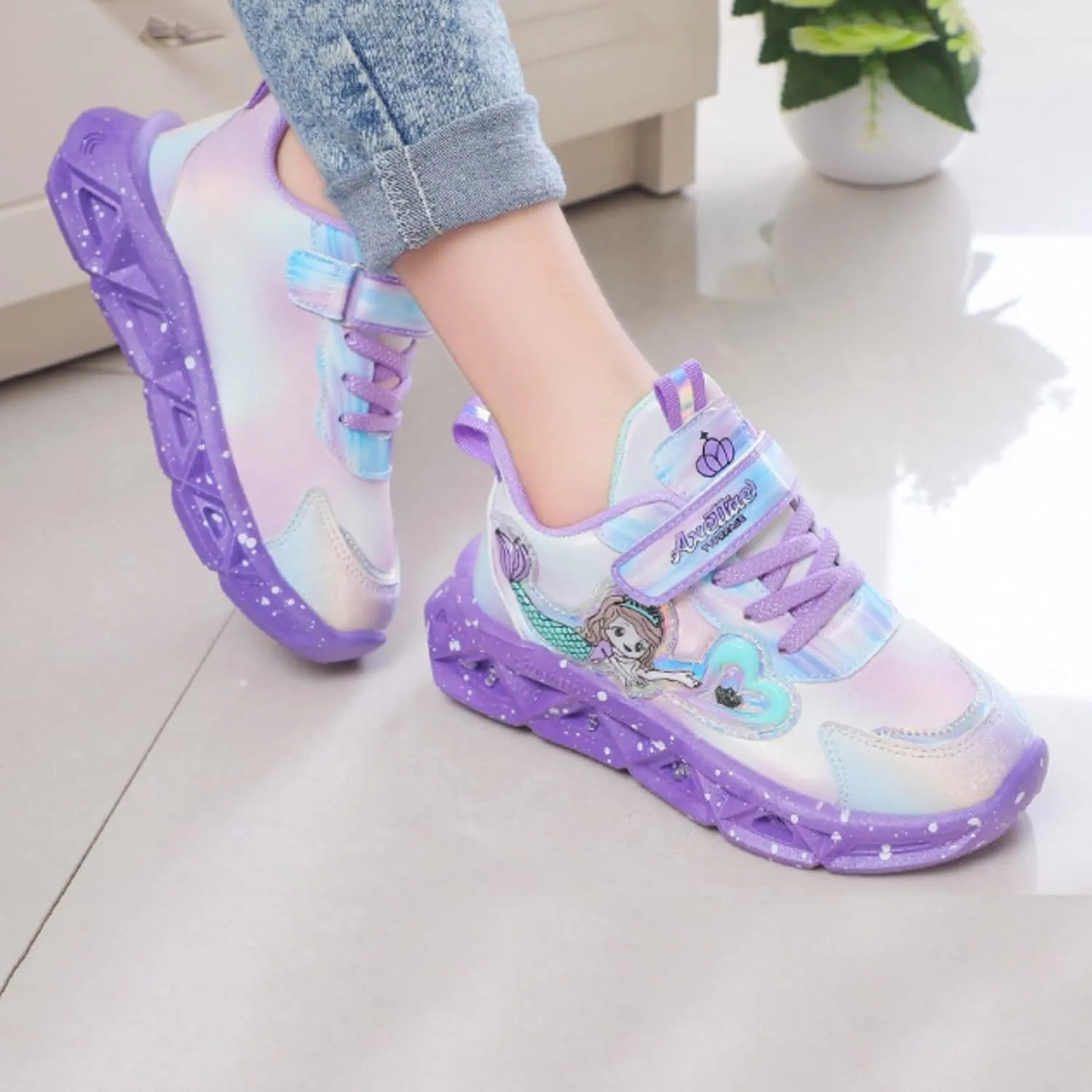 Kids Flashing Sneakers Girls Slip On Athletic Sparkling ermaid Sneakers Shoes Luminous Running Shoes