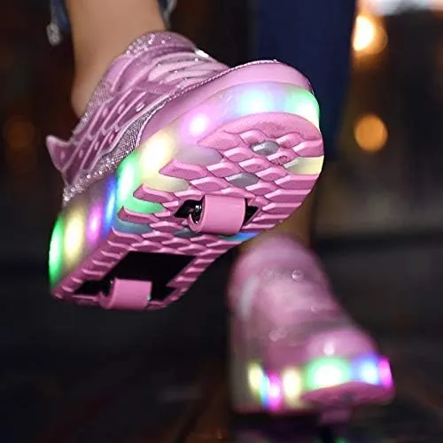 Kids Roller Shoes with Two-Wheeled Roller Skateshoes Sport Shoes USB Charging Luminous Shoes
